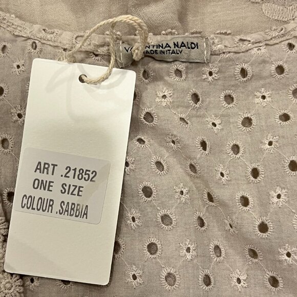 Valentina Naldi Tunic Length Eyelet Cover Up Top, NWT, Tan, OS - Picture 3 of 9